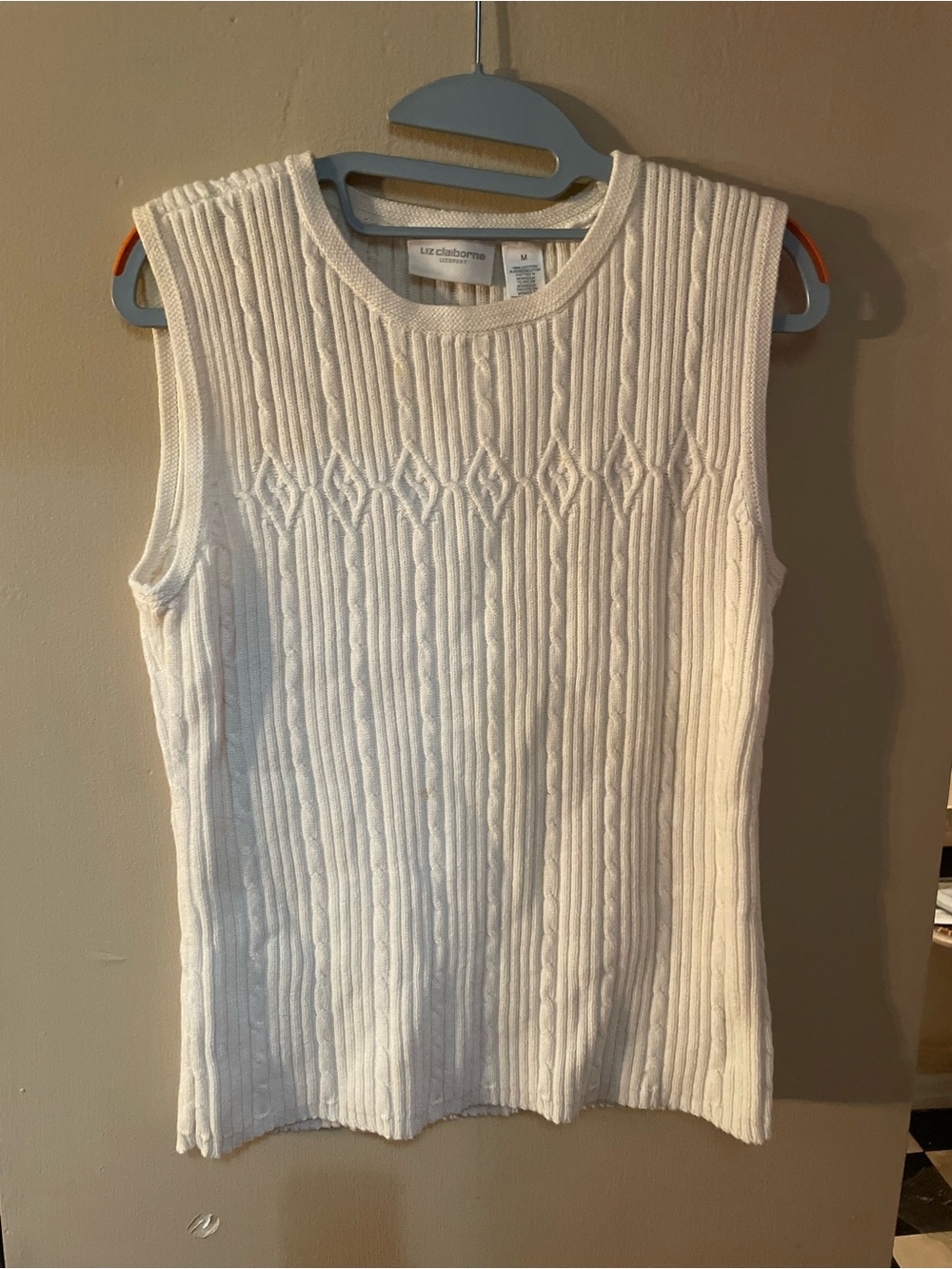Vintage 90s Liz Claiborne white Cable-Knit Sleeveless Tank Sweater
